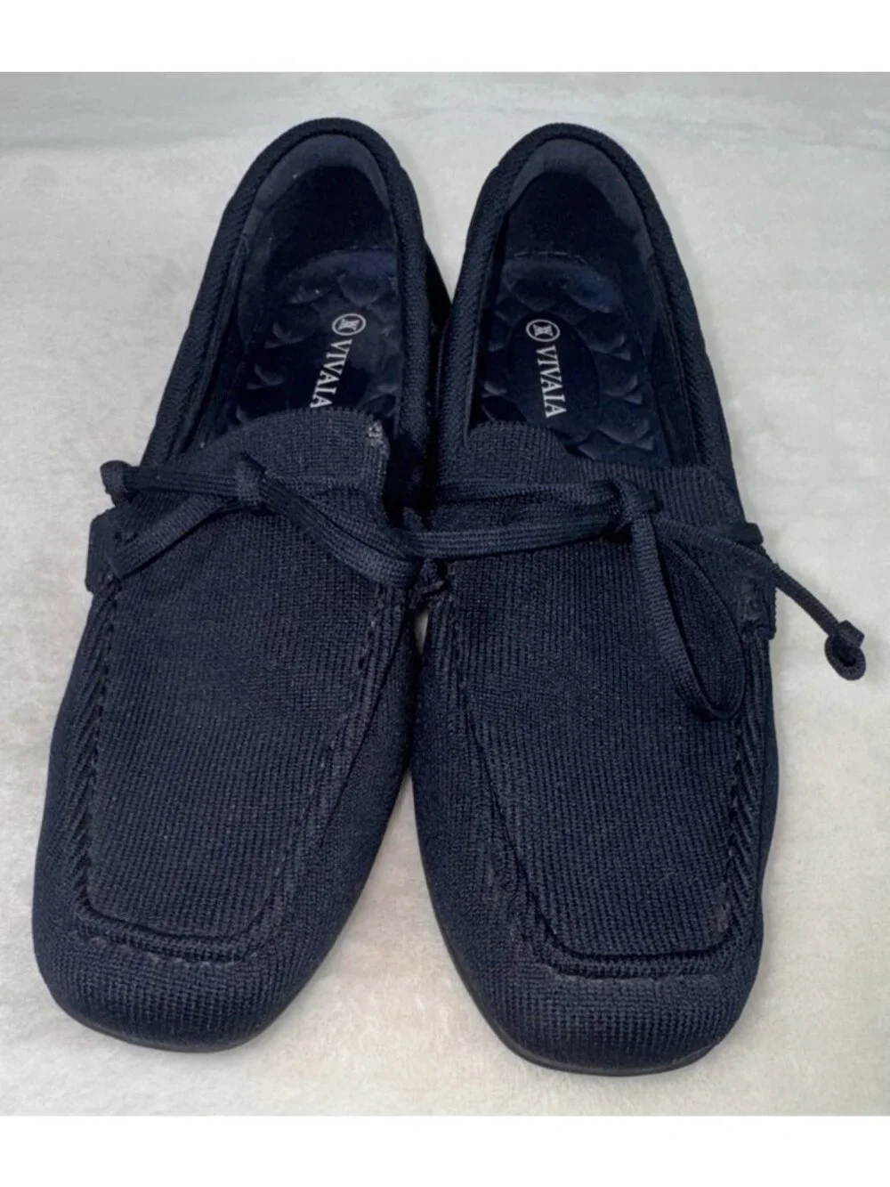 VIVAIA Women's Size 40 Square-Toe Driver Loafers Jackie Flats Lace-Up Shoes Navy